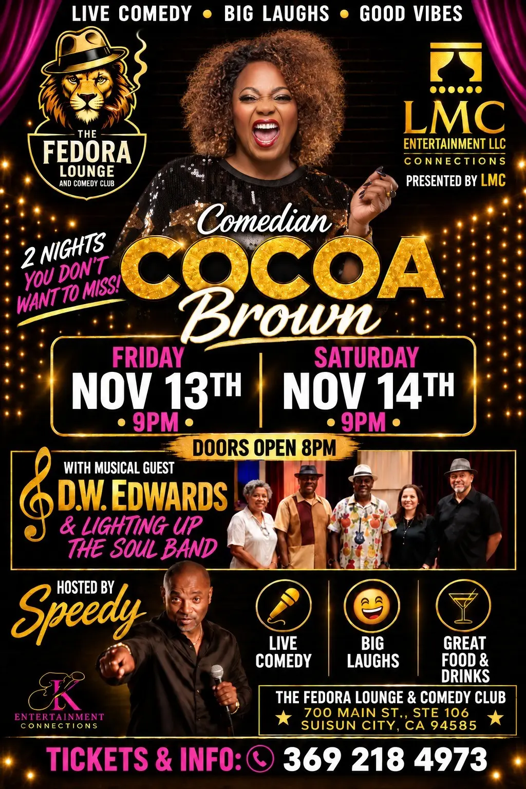 Cocoa Brown at The Fedora Lounge and Comedy Club — November 13 and 14, 2026 at 9 PM